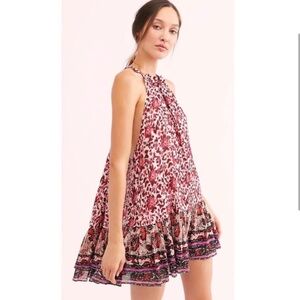 Free People Women’s Lyla Mini Dress Boho Halter Style Ruffle Tiered Size Large